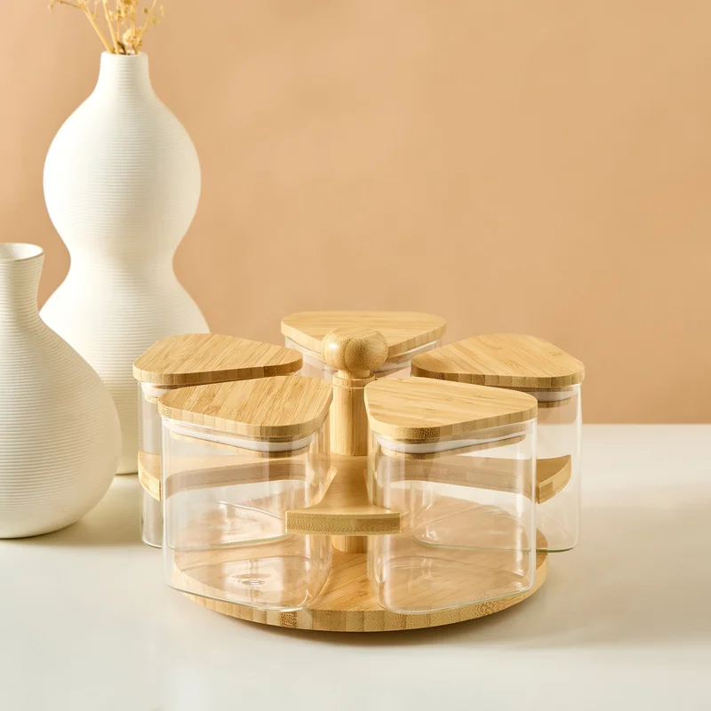 Lifestyle 5-Piece Triangle Shape Glass Jar Set with Bamboo Lid